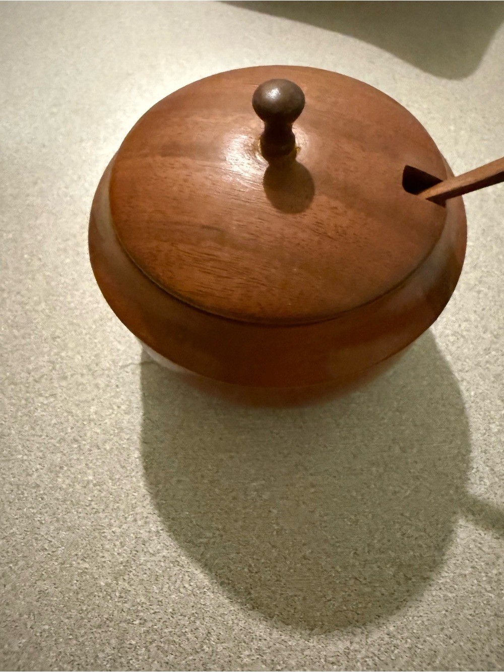 Vintage Handcrafted Wood Salt Cellar Sugar Bowl with Lid and Spoon 3 Piece Set